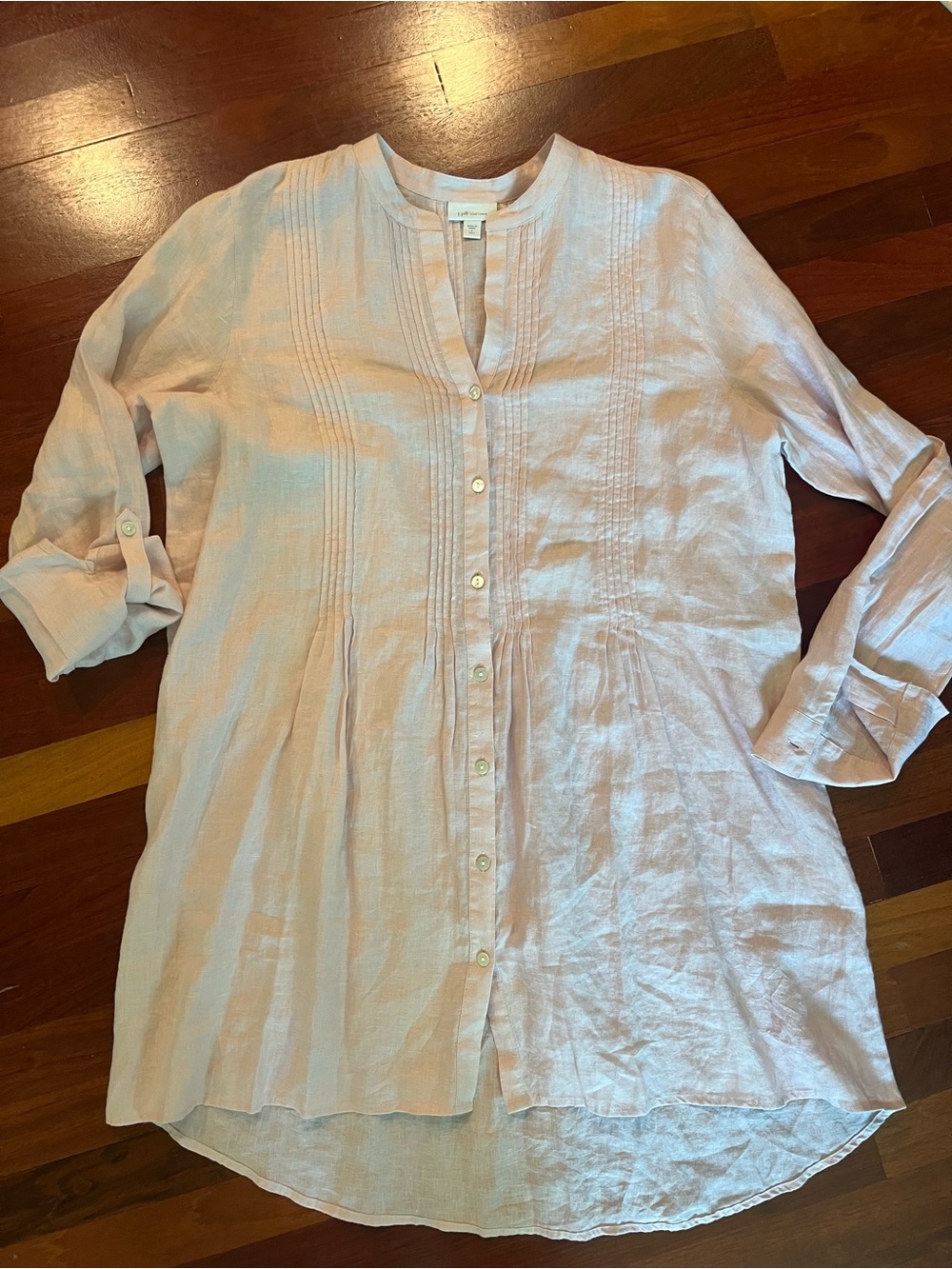 J. Jill Pale Pink Linen Pintuck Button-Front Tunic Sz Large Tall